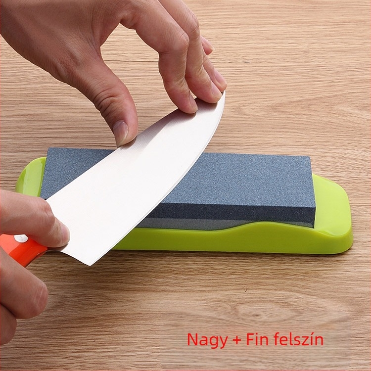 Yiqi konyhai kétoldalas köszörűkő — durva és finom felületek, anyag: kő + PP műanyag, csúszásmentes alap