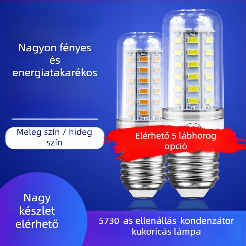 LED kukorica lámpa E27, 5730 chipek, 24–72 LED, 220V, 3000K, 360° fényszög