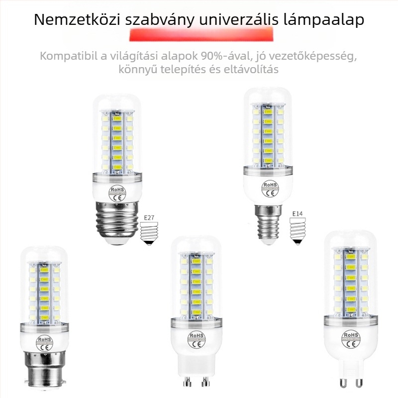 LED kukorica lámpa E27, 5730 chipek, 24–72 LED, 220V, 3000K, 360° fényszög