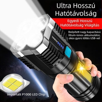Újratölthető LED elemlámpa – erős fény, 20W; akkumulátor 2400 mAh; fényforrás LED + izzó; töltő mellékelve; hatótáv 100–200 m