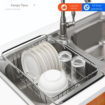 Teleszkópos lefolyópolc mosogatóhoz; rozsdamentes acélból; edények és gyümölcs/zöldségek tárolása; modern egyszerű stílus; Kangxi Space