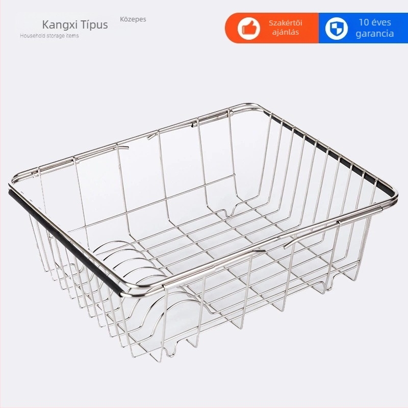 Teleszkópos lefolyópolc mosogatóhoz; rozsdamentes acélból; edények és gyümölcs/zöldségek tárolása; modern egyszerű stílus; Kangxi Space