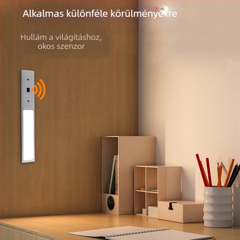 Ultra vékony szekrényvilágítás, négyszögletes kialakítás, éjjeli fény, indukciós kapcsoló, konnektoros táplálás, repülőgép-alumínium ház