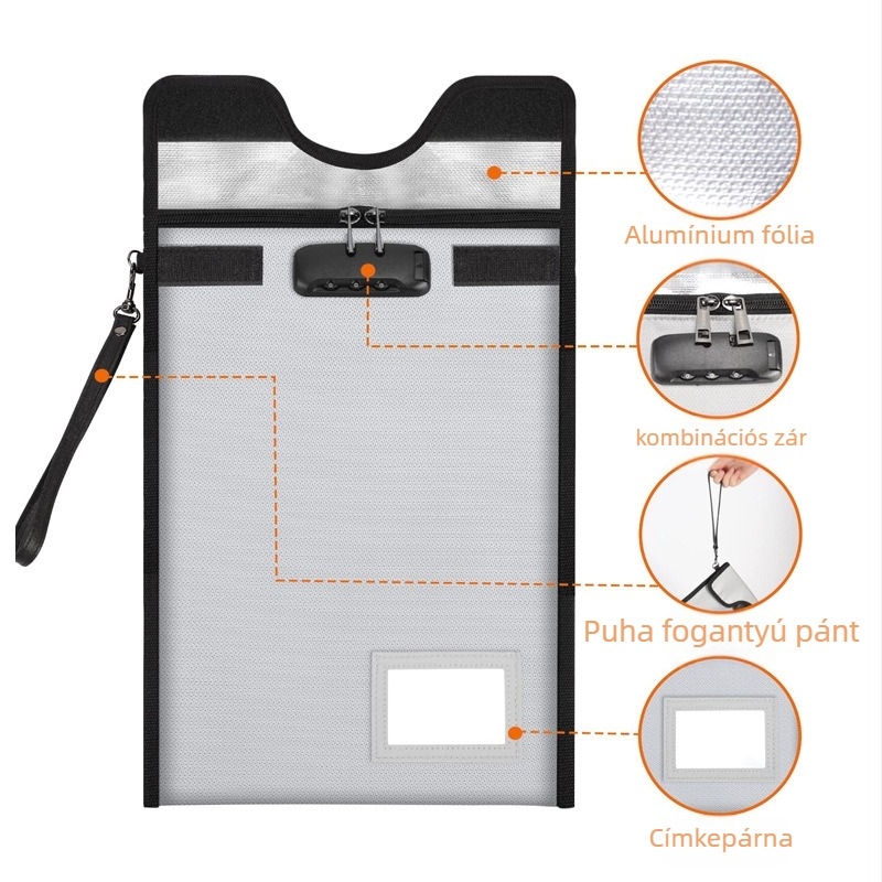 Four Seasons irattáska - tűzálló és vízálló dokumentumokhoz, cipzárral és zárakkal, anyag: folyékony szilikon rostszövésű anyag