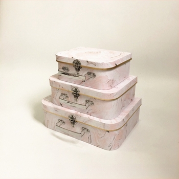 Háromrészes márvány mintázatú doboz készlet kézi hordozóval – esküvői, virág- és nassolnivaló csomagoláshoz; papír/karton anyag, offset nyomtatás, logó nyomtatás, testreszabható feldolgozás