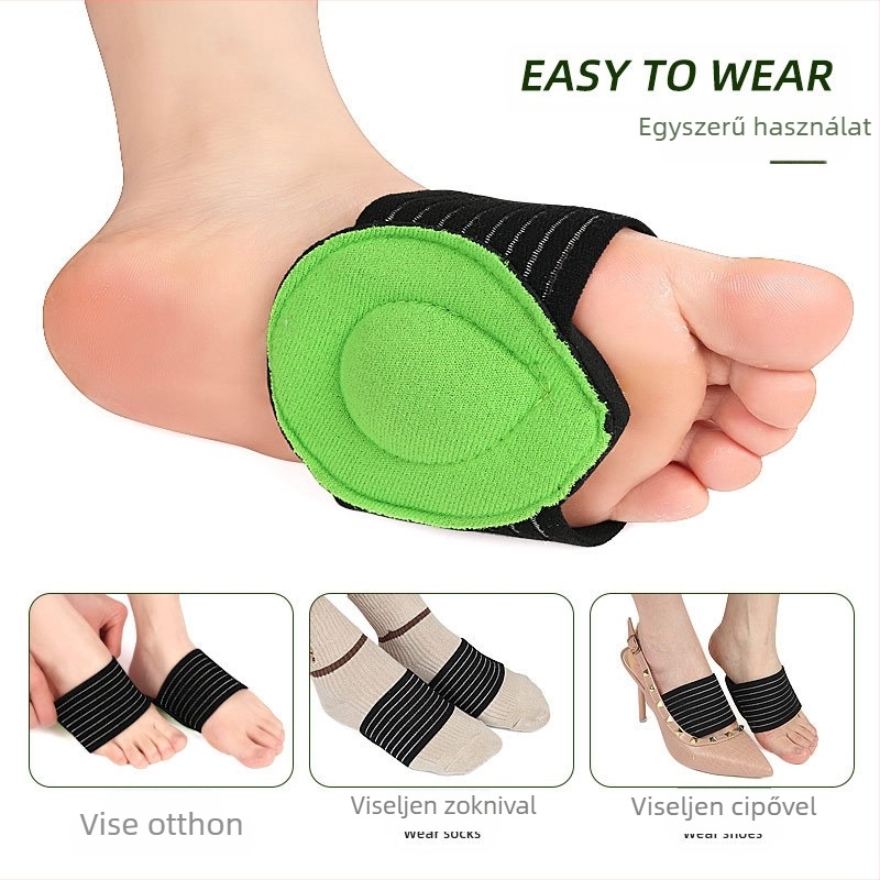 Arch Half Cushion ortopéd talpbetét — uniszex felnőtteknek, rugalmas kötött anyagú, SBR terry bevonat, alkalmas sportcipőkhöz, bőrtalpú és szandálokhoz