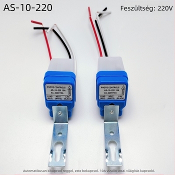 AS-10 utcai világítási vezérlő fényérzékelővel, automatikus működés, 15 s késleltetés, 12/110/220V kompatibilis