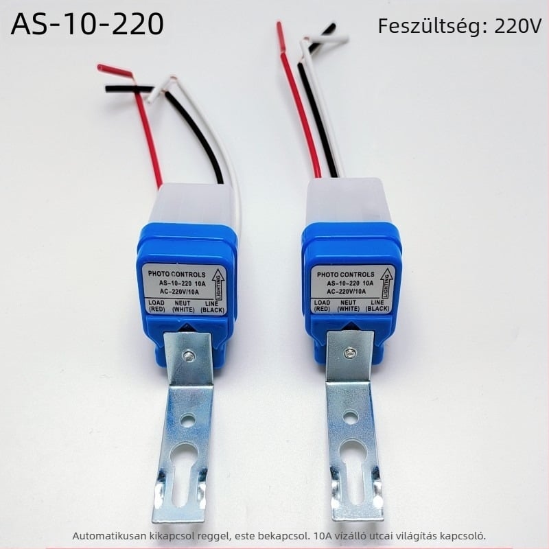 AS-10 utcai világítási vezérlő fényérzékelővel, automatikus működés, 15 s késleltetés, 12/110/220V kompatibilis