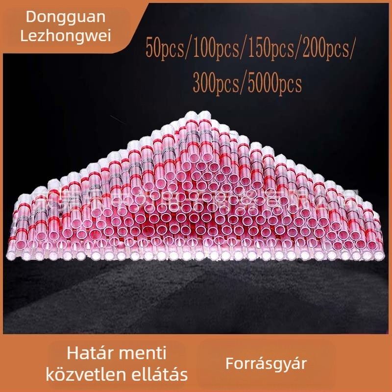 Piros hőszorító gyűrűk készlet terminálokhoz, 50/100/150 darab, vízálló cső