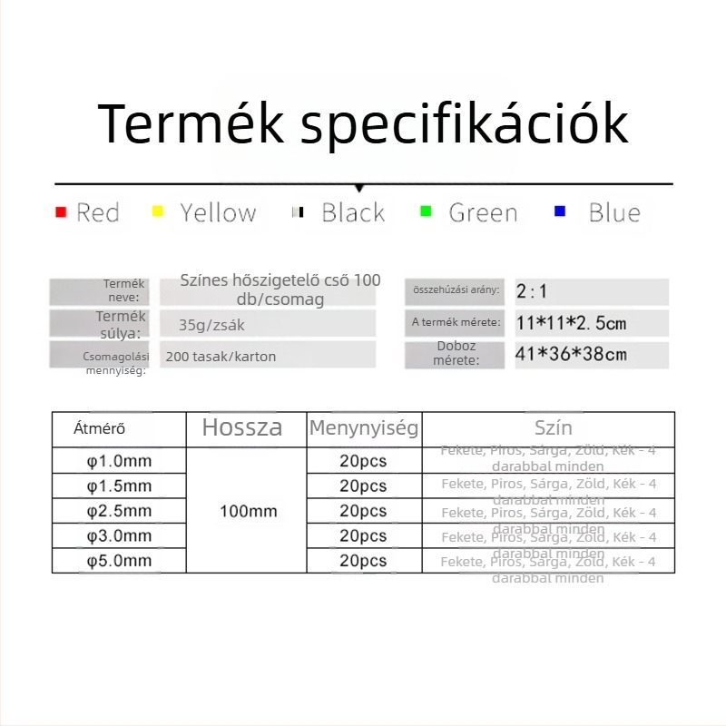 Hőszűkítő cső készlet, sorozat 100D, 260°C, 1000V, Tűzállóság V2