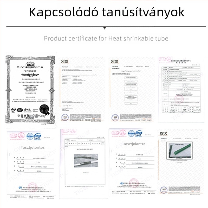 Hőszűkítő cső készlet, sorozat 100D, 260°C, 1000V, Tűzállóság V2