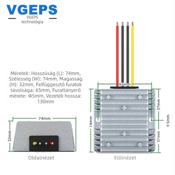 DC-DC boost konverter modul, bemenet 12V, kimenet 13.8/15/19/24/28V, 0–120W, -40°C–80°C, CE RoHS, szabályozott tápellátás autókhoz