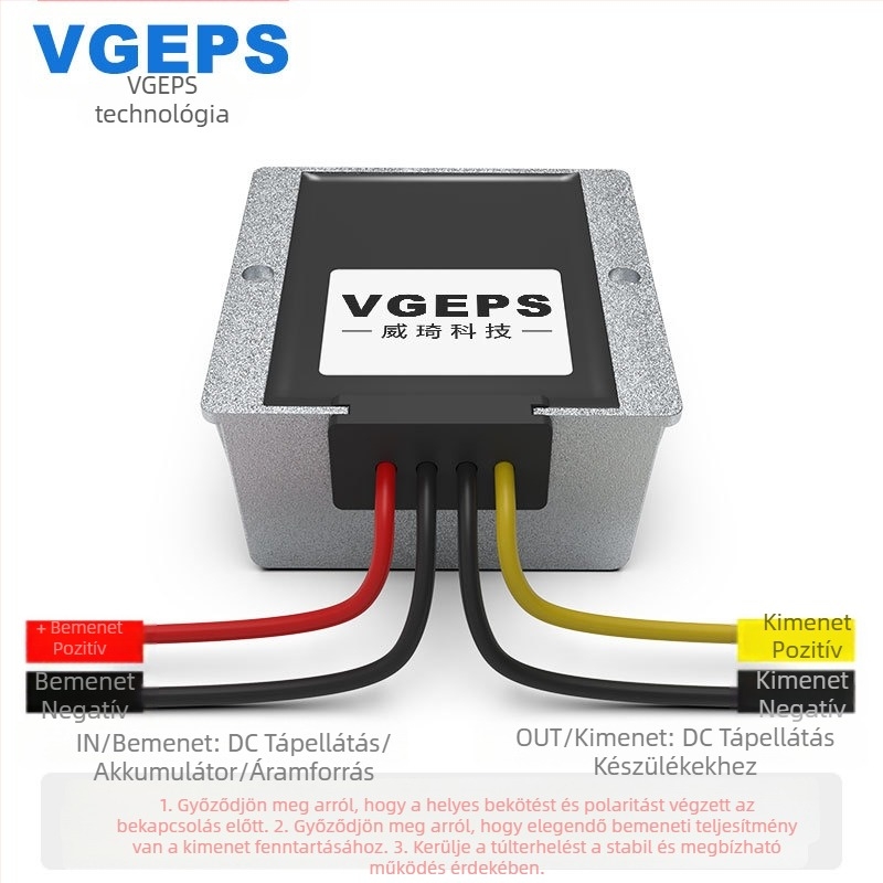 DC-DC boost konverter modul, bemenet 12V, kimenet 13.8/15/19/24/28V, 0–120W, -40°C–80°C, CE RoHS, szabályozott tápellátás autókhoz