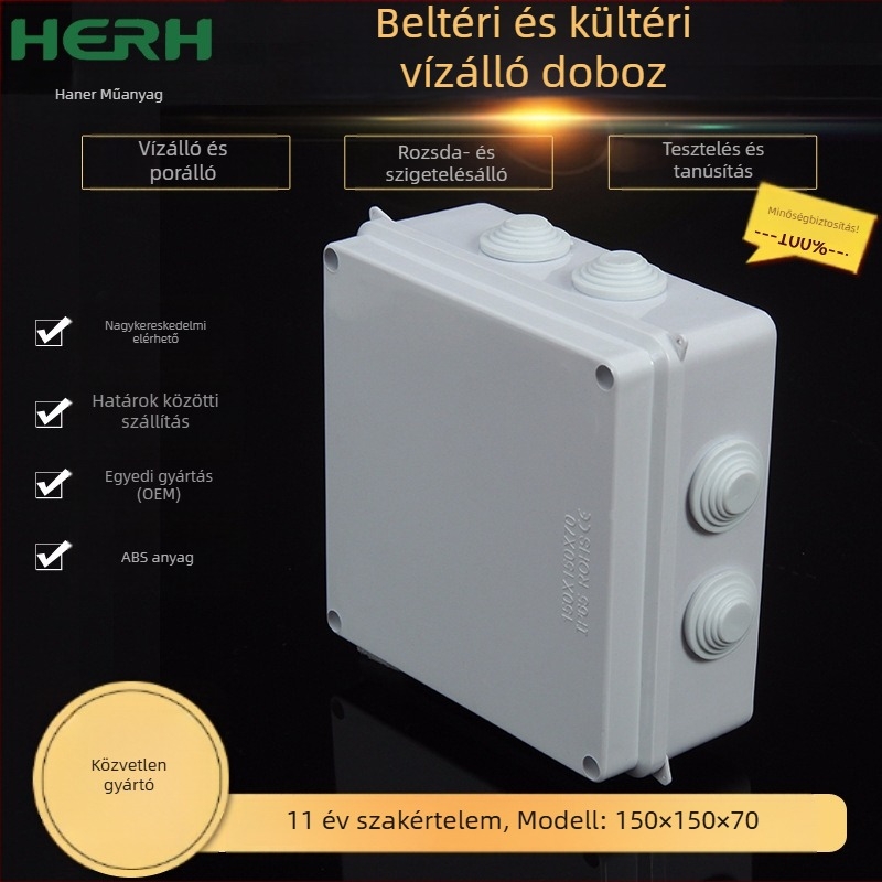 Kábel elosztó doboz IP65, ABS műanyagból, vízálló ház tömített kialakítással nedvesség és por elleni védelemhez