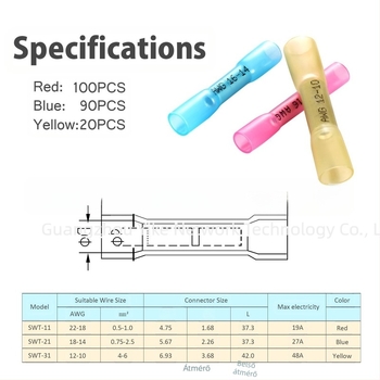 Hőszorító, vízálló terminálkészlet, 100 db; Szigetelőanyag: termosztikus műanyag; Kontaktanyag: réz; Márka: Shenghangera; Alkalmazás: elektromos