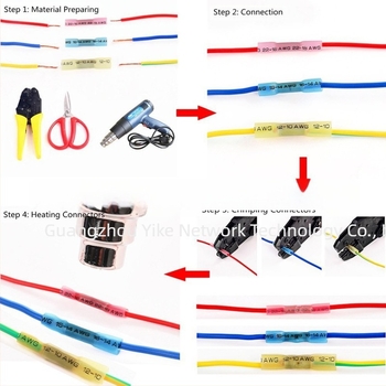 Hőszorító, vízálló terminálkészlet, 100 db; Szigetelőanyag: termosztikus műanyag; Kontaktanyag: réz; Márka: Shenghangera; Alkalmazás: elektromos