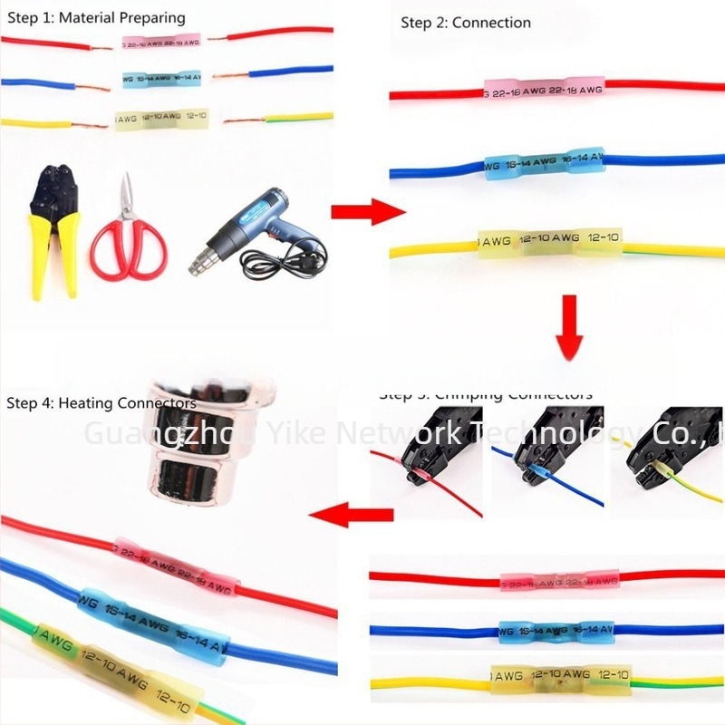 Hőszorító, vízálló terminálkészlet, 100 db; Szigetelőanyag: termosztikus műanyag; Kontaktanyag: réz; Márka: Shenghangera; Alkalmazás: elektromos