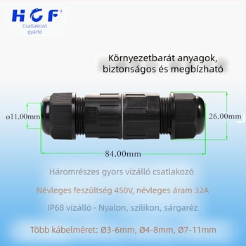 IP68 vízálló háromvezetékes csatlakozó, TUV tanúsítványú dugó, modell B701