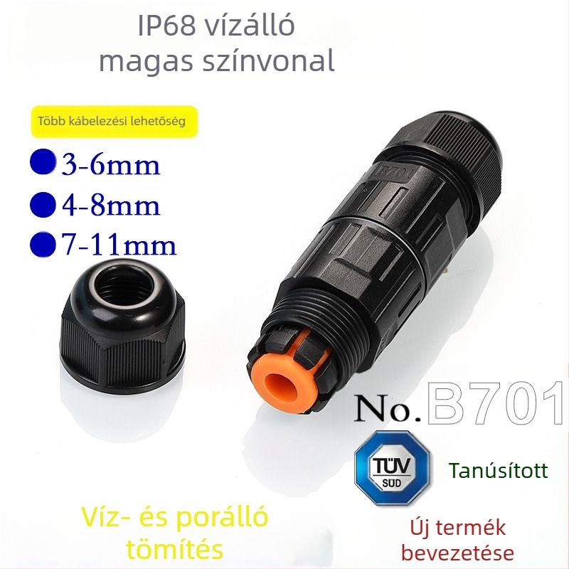 IP68 vízálló háromvezetékes csatlakozó, TUV tanúsítványú dugó, modell B701