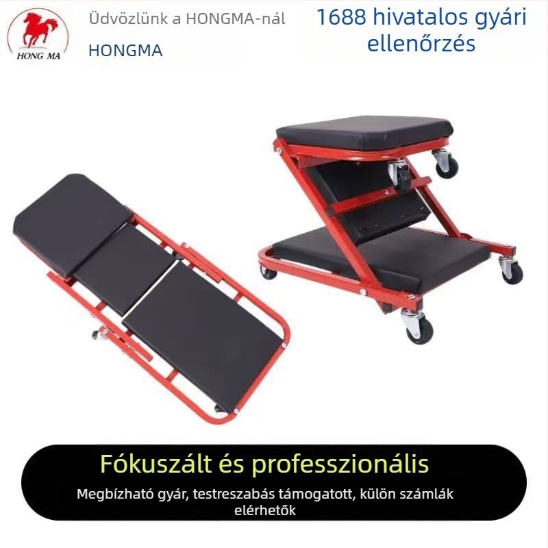 Hongma Összecsukható autójavító szék, PU bőr, 2 az 1-ben/3 az 1-ben, Z-típus, teherbírás 150 kg, autószervizhez