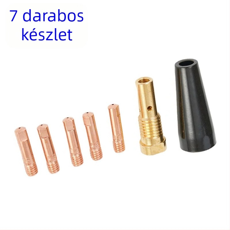 MIG hegesztőpisztoly védőhüvely és vezető rúd K3493-1, 7 darabos készlet, réz, kompatibil MB15AK/14AK-FC90, 150–250 A