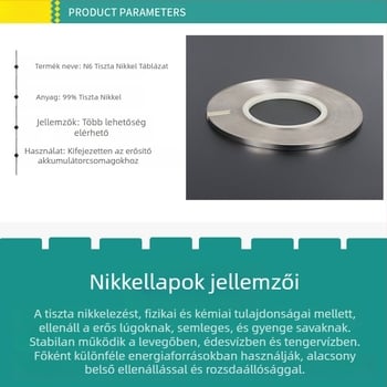 99,6%-os tiszta nikkel szalag 18650-es cellákhoz és elektromos járművek akkucsomagjaihoz — ponthegesztésre, N6
