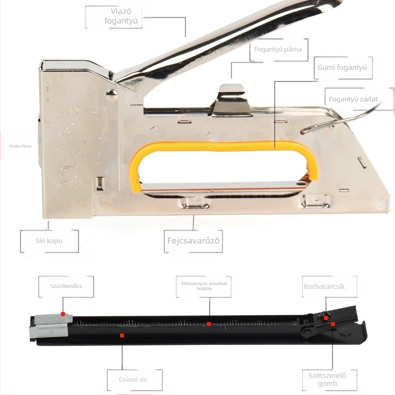 1008F sorozatú tűzőpisztoly, 8 mm-es szögek, 100 darabos kapacitás, reklám dekorációhoz és asztalosmunkához
