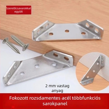 Rozsdamentes acél sarokmerevítő – többfunkciós bútorrögzítő, háromoldali rögzítés, anti-lengés, csavaros