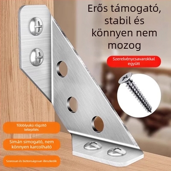 Rozsdamentes acél sarokmerevítő – többfunkciós bútorrögzítő, háromoldali rögzítés, anti-lengés, csavaros