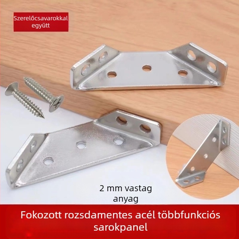 Rozsdamentes acél sarokmerevítő – többfunkciós bútorrögzítő, háromoldali rögzítés, anti-lengés, csavaros