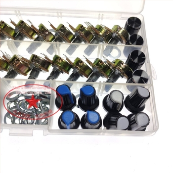 Aemedy egypólusú potenciométer választható ellenállásokkal 5K/10K/20K/50K/100K és 20 gombfej készlet