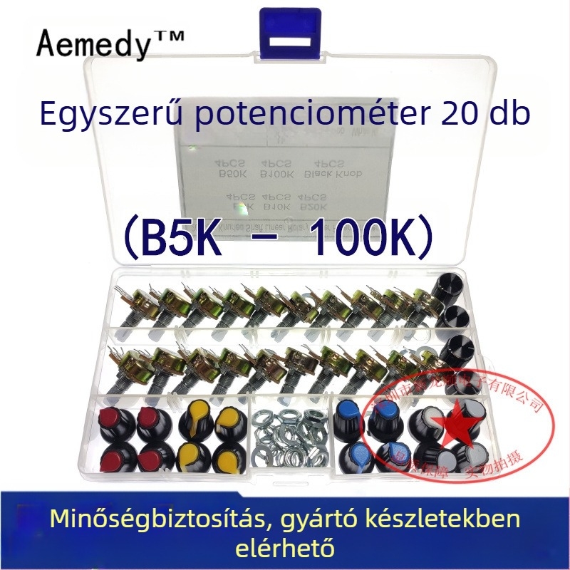 Aemedy egypólusú potenciométer választható ellenállásokkal 5K/10K/20K/50K/100K és 20 gombfej készlet