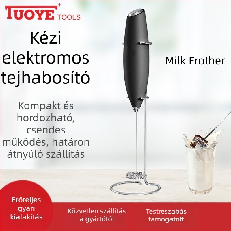 TUOYE+ Vezeték nélküli mini kézi tejhabosító, elektromos | ABS + 304 rozsdamentes acél | logó nyomtatás | testreszabás | 2023 modell