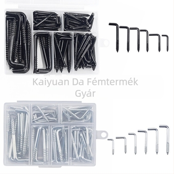 Open source vasból készült egyszerű horog, L-alakú, négyzetes és görbült formákkal, modern minimalist stílus, maximális terhelhetőség 15 kg