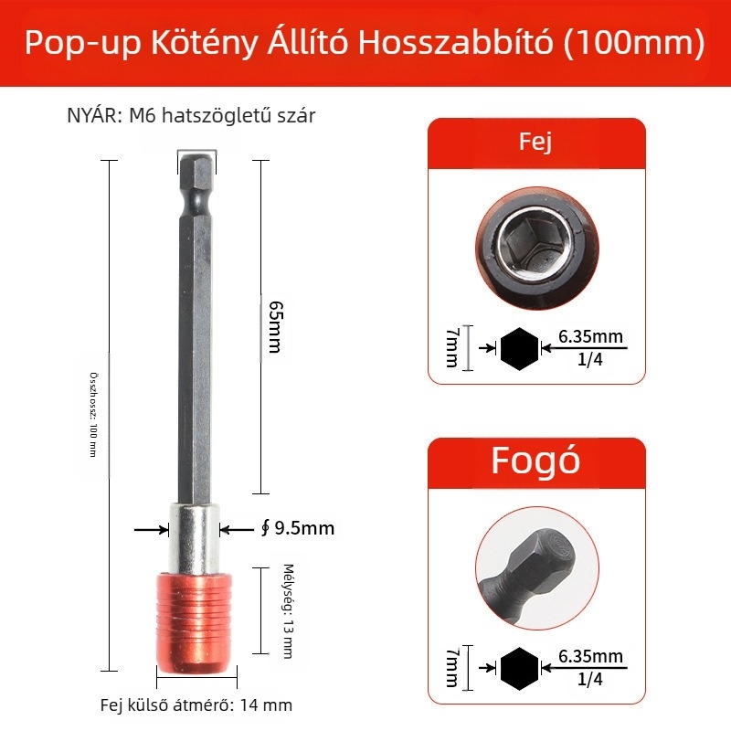 Hatszögfejű hosszabbító rúd, mágneses gyorsoldó, önzáró, 40Cr