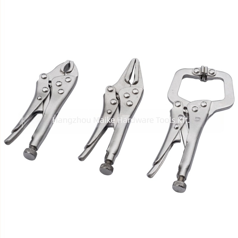 MACWORK 3 részes mini fogó készlet szénacélból: kerek fejű, tűhegyű és C-típusú fejű fogók; csukófejnyílás 25 mm; fej anyaga 45# acél; tömeg 330 g