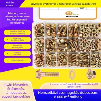 Flanxcsavar készlet külső hatszögfejjel, nagy szilárdságú, szénacél, 521 db, osztály 8.8