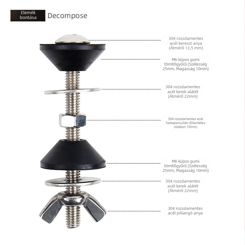 WC tartály rögzítő csavar – 304 rozsdamentes acél és gumírozott tömítés, kézi szerelés, könnyed luxus stílus