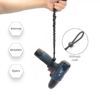 Magasban végzett munkához tervezett biztonsági kötél, 5 mm elasztikus kötél, teherbírás 10 kg, poliészter reflexiós szalag, eszközök leesésének megelőzése