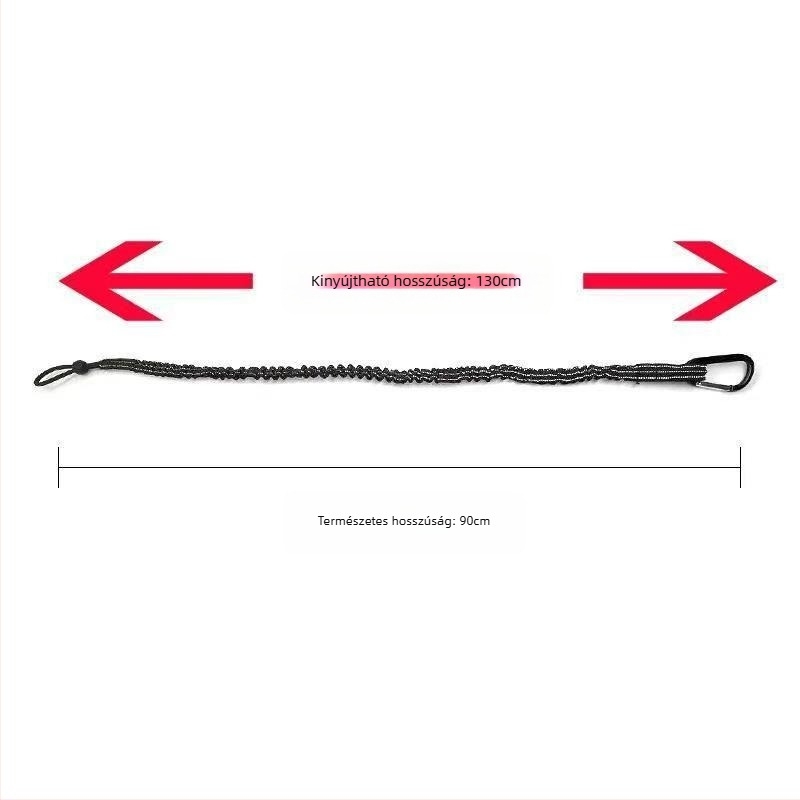 Magasban végzett munkához tervezett biztonsági kötél, 5 mm elasztikus kötél, teherbírás 10 kg, poliészter reflexiós szalag, eszközök leesésének megelőzése