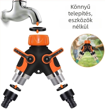Kerti vízcső Y-alakú elosztó, egy bemenetről kettő kimenetre, cinkötvözet, menetes csatlakozás
