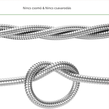 Rozsdamentes acél kertészeti tömlő öntözéshez és autómosáshoz, csomózásmentes kialakítás; fej pisztoly anyaga cinkötvözet; fogantyú cinkötvözet; permetezési távolság 10 m; víznyomás 3–8 kg; falvastagság 2