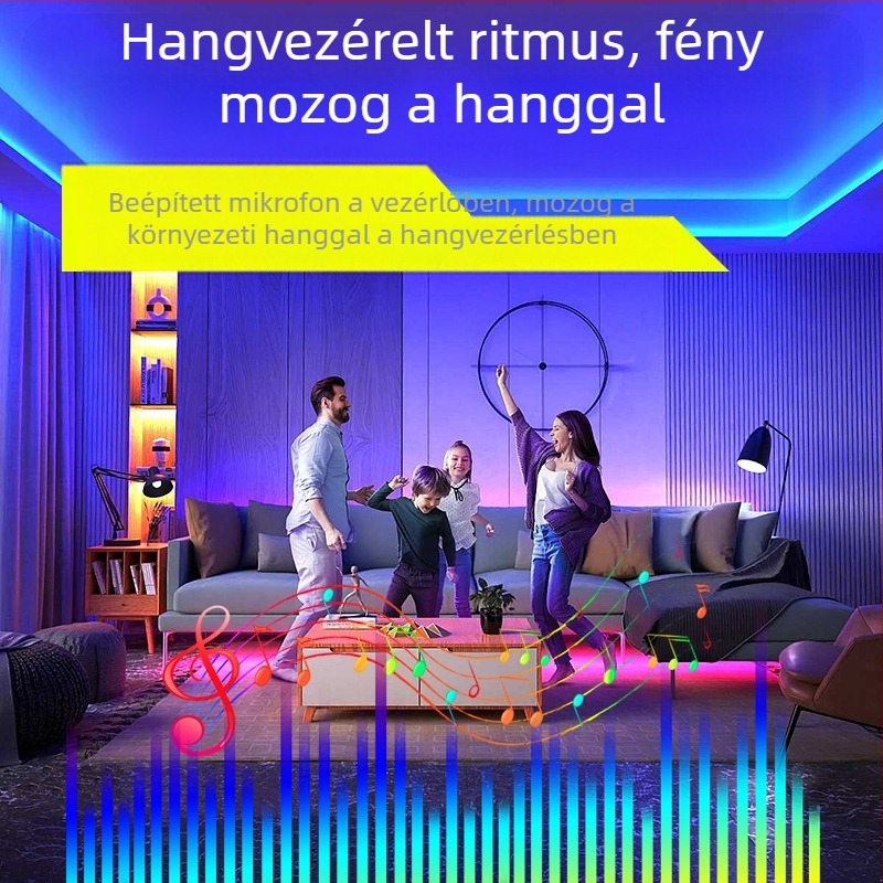 Intelligens Bluetooth LED-szalag 12V, 5050 LED-ek, Távirányító és alkalmazáson keresztüli vezérlés, 18/30 LED, Fényerő szabályozható