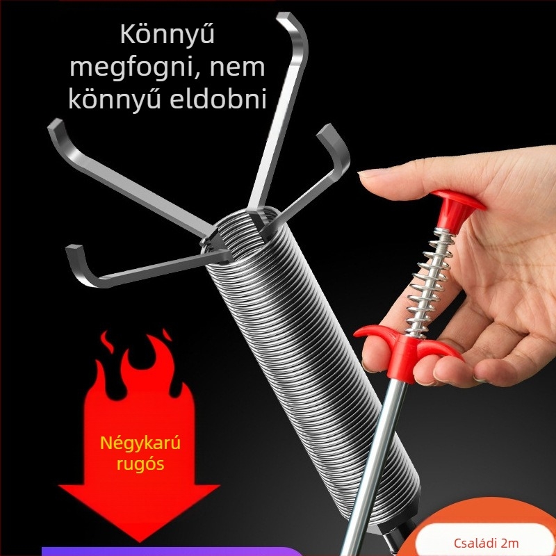 Kézi csőtisztító karommal — hajlékony rozsdamentes acélból, csatorna- és WC-tisztító