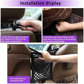 Autóülés tároló háló – poliészter, középső ülésre történő felszerelés, univerzális kompatibilitás, tömörítésnek ellenálló