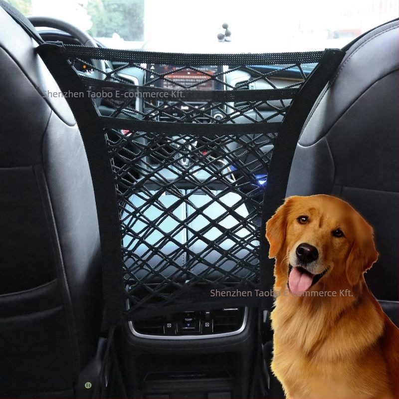 Autóülés tároló háló – poliészter, középső ülésre történő felszerelés, univerzális kompatibilitás, tömörítésnek ellenálló