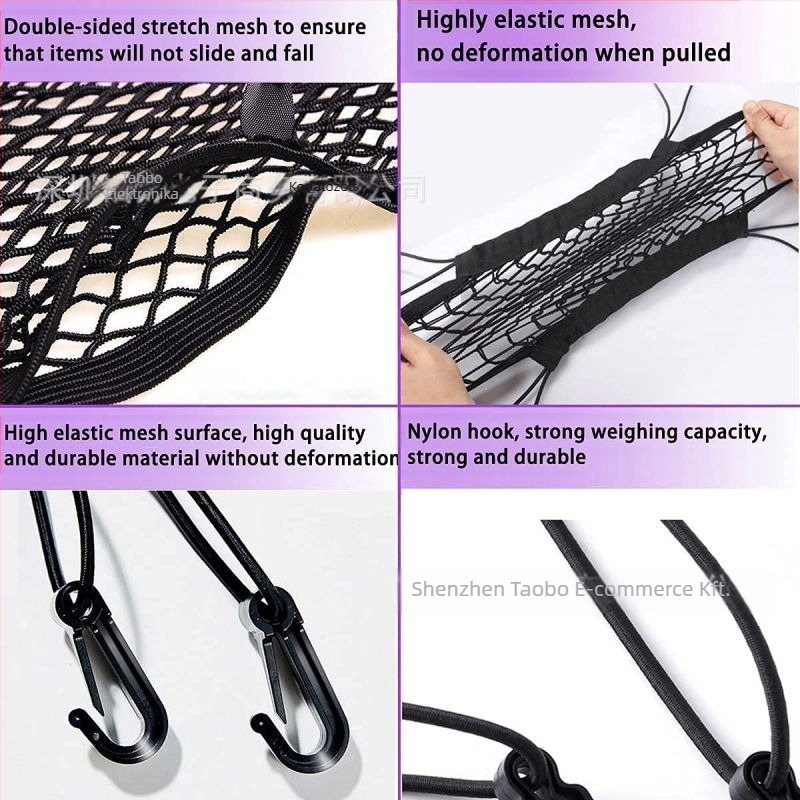 Autóülés tároló háló – poliészter, középső ülésre történő felszerelés, univerzális kompatibilitás, tömörítésnek ellenálló