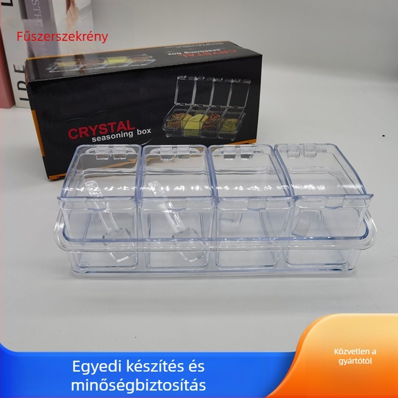 Háztartási konyhai fűszeres doboz, átlátszó műanyag tartály ragadós fűszerekhez, modern minimalista stílus, 2024-es megjelenés