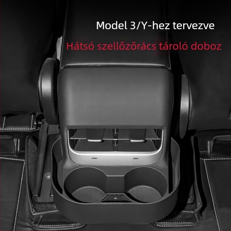 Kingsmith műanyag pohártartó a Tesla Model 3 hátsó légkivezetőjéhez – belső átalakítás, testreszabható, licencelt magánmárka