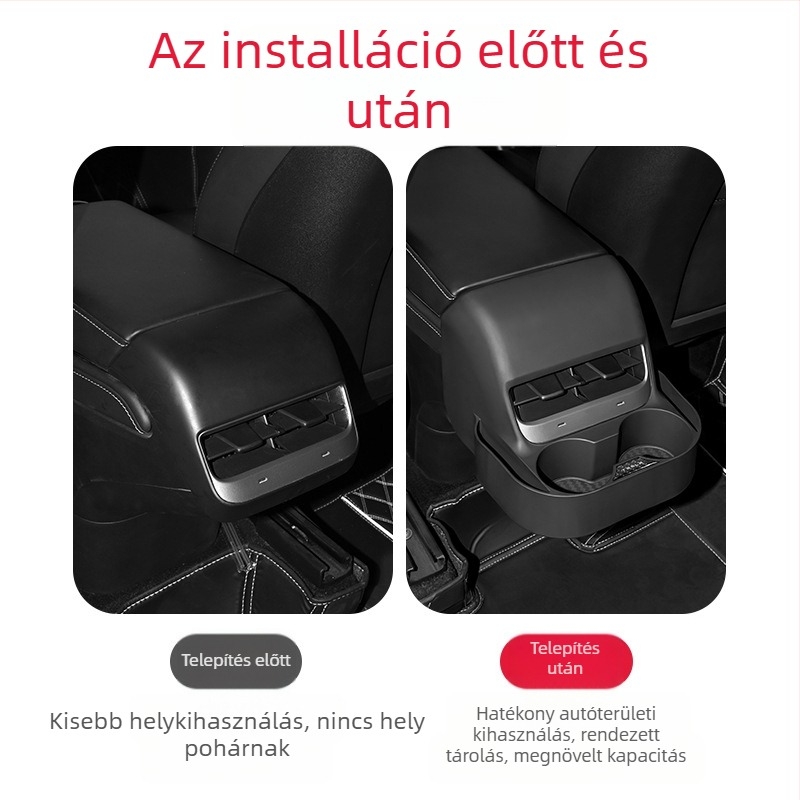 Kingsmith műanyag pohártartó a Tesla Model 3 hátsó légkivezetőjéhez – belső átalakítás, testreszabható, licencelt magánmárka